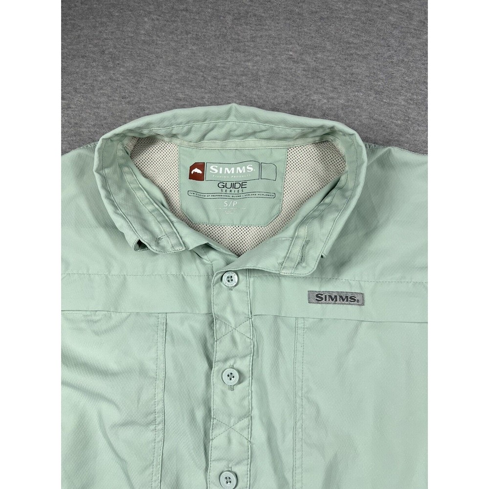 Simms Guide Series Men’s size Small Vented Fishing Shirt Green Short Sleeve